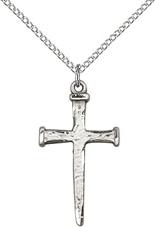 Sterling Silver Nail Cross Pendant with 18" Stainless Steel Lite Curb Chain.