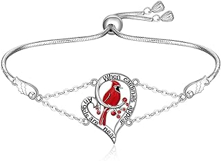 Cardinal Charm Bracelet - Fenthring Sterling Silver with Cubic Zirconia, Link Chain & Lobster Claw Clasp, Red Bird Memorial & Angel Design