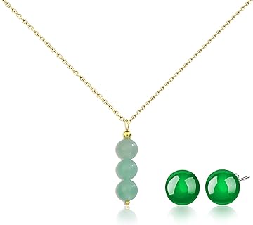 Green Aventurine Stone Necklace Handmade Pendant Choker Jewelry Crystal Necklace Pendant Earrings Set Green Beads Spiritual Necklace Jade Birthstone Healing Protection 18k Gold Necklaces for Women Girls (Green)
