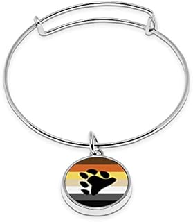 Onyx Pendant Pride Flags Stainless Steel Cuff Bracelet - Fluorescent UV Reactive Design for Transgender, Bisexual, Lesbian - Adjustable No-Clasp Bangle