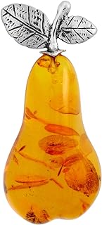 Elegant Sterling Silver Baltic Amber Brooch with Rollover C Clasp, Antiqued Pear Design for Women - Crafted in Poland
