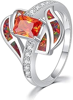 CiNily White Gold Plated Created Orange Fire Opal Rings Size 5-12