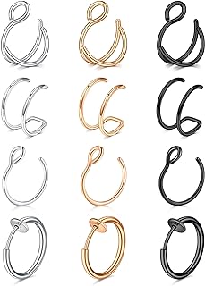Stainless Steel Mayhoop Faux Nose Ring Set with CZ Gem, Rose Gold and Black - Perfect for Women and Men