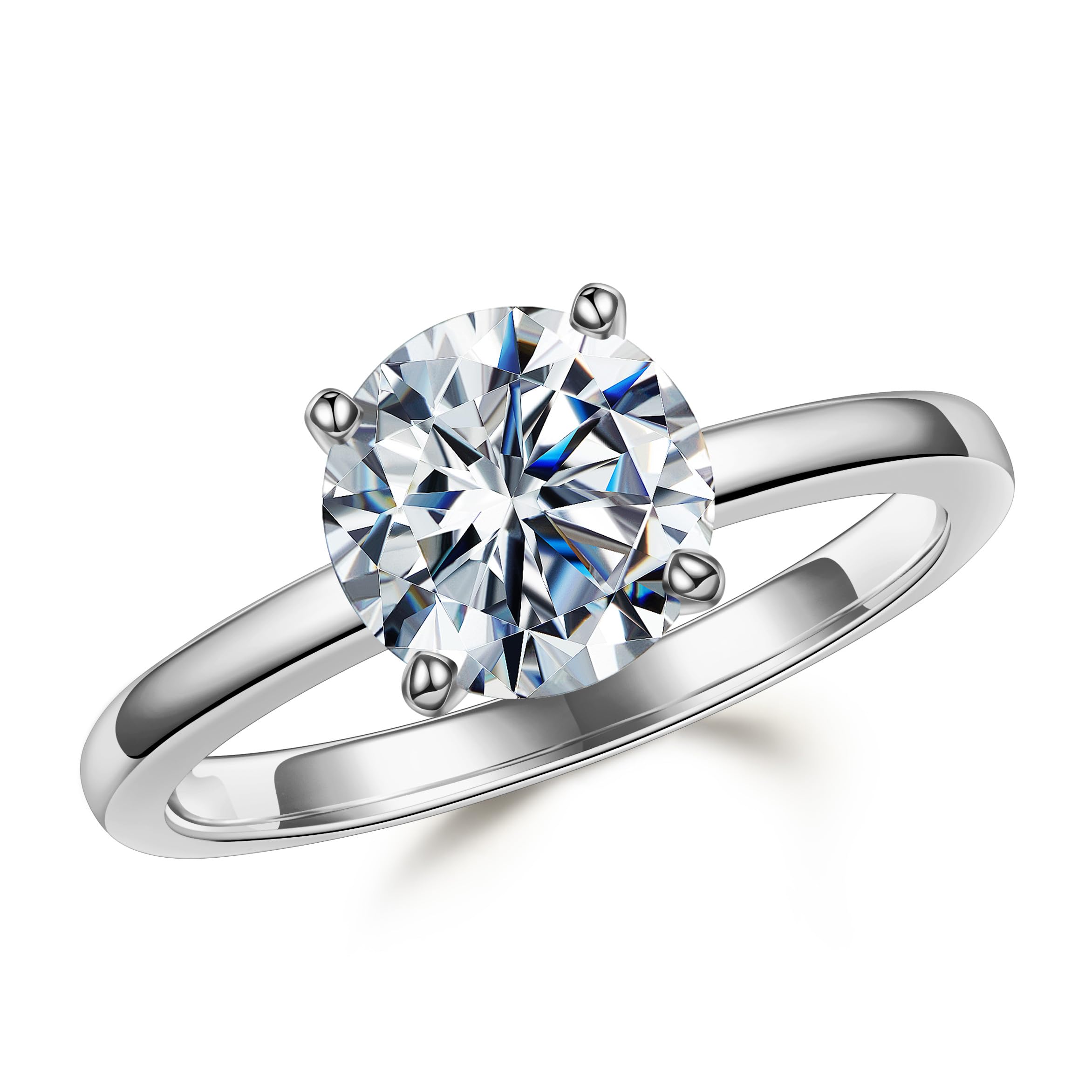 MOOSEA 2CT Moissanite Engagement Rings for Women, Round D Color VVS1 Clarity Lab Created Diamond Rings 14K White Gold Vermeil Solitaire Moissanite Rings for Women Promise Rings for Her Jewelry Gifts