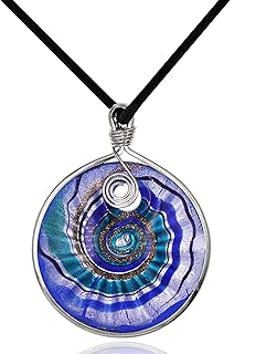 Handmade Hypoallergenic Artisan Lampwork Blue Glass Pendant Necklace with Cord Chain - Murano Style, Ideal for Loved Ones - Timeless Italian Artistry Design