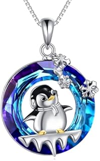 Penguin Necklace 925 Sterling Silver Crystal Snowflake Pendant Necklace Cute Animal Jewelry Gift For Women Girls