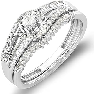 0.50 Carat Baguette Halo Engagement Ring Set, White Diamond Adorned, Dazzlingrock Collection, Elegant Swirl Design in White Gold for Ladies, Size 4