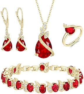 BriLove Jewelry Set for Bride, Sparkling Water Drop Cubic Zirconia Crystal Pendant Necklace Leverback Earrings Tennis Bracelet Adjustable Ring Gift for Wedding/Birthday/Mother's Day/Christmas