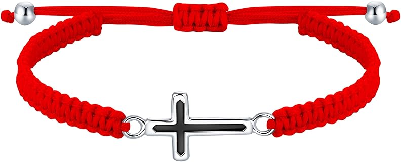 Sliding Knot Christian Bead Bracelet with Cord Chain, No Gemstone, for Women and Men, Cross Design, Handmade from Premium Sterling Silver