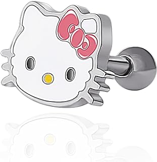 Hello Kitty 14g Cartilage Earring, Sanrio Stainless Steel Piercing Jewelry, Kawaii Cute Stud Earring Officially Licensed