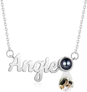 Personalized Name Necklace with Photo Personalized Projection Necklace with Picture Inside Memorial Gifts for Women
