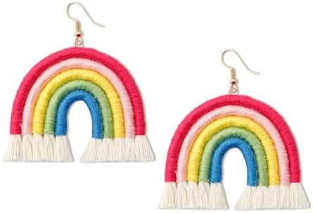 Vibrant Jeanbeau Boho Rainbow Tassel Drop Earrings with Stainless Steel French Wire for Women and Girls - Handmade and Lightweight