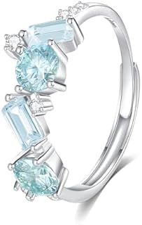 Adjustable 925 Sterling Silver Women's 18K White Gold Plated Engagement Ring, 4-Stone Moissanite and Cubic Zirconia, Perfect for Birthdays, Anniversaries, and Weddings