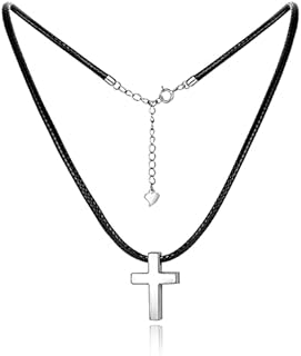 Sterling Silver Cord Choker Necklace with Faux Leather Chain - YFN Women & Girls' Elegant Gift, 14+2" Adjustable Length