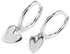 Cute Heart Love Dangle Drop Cartilage Small Huggie Hoop Earrings For Women Girls Minimalist S925 Sterling Silver Charm Dangling Cuff Sleeper Hoops Dainty Hypoallergenic Jewelry Gifts for Her Birthday Valentines Day Xmas