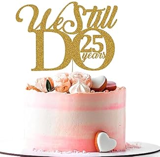 LHUBA 25th Wedding Anniversary Paper Cake Topper - "We Still Do 25 Years" Design in Gold Glitter