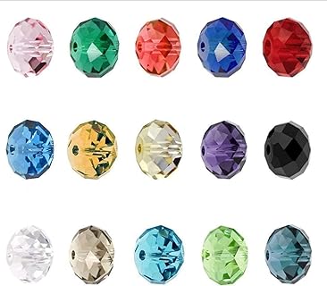 Bingcute 6mm Faceted Birthstone Beads for Bracelets in Crystal Glass with Rondelle Design for DIY Jewelry Makers, 15 Colors Box - 750pcs