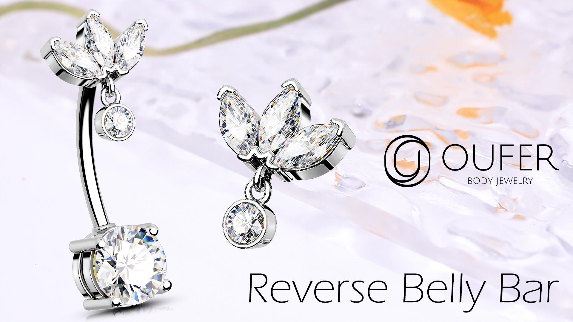 OUFER Belly Button Rings, 316L Surgical Steel Belly Rings, Clear CZ Dangle Belly Button Piercing, 14G Reverse Belly Piercing Jewelry, Long Belly Rings For Women Men