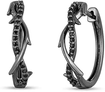 0.16 CT Round Created Black Spinal Twist Vine Hoop Earrings 14K Black Gold Finish