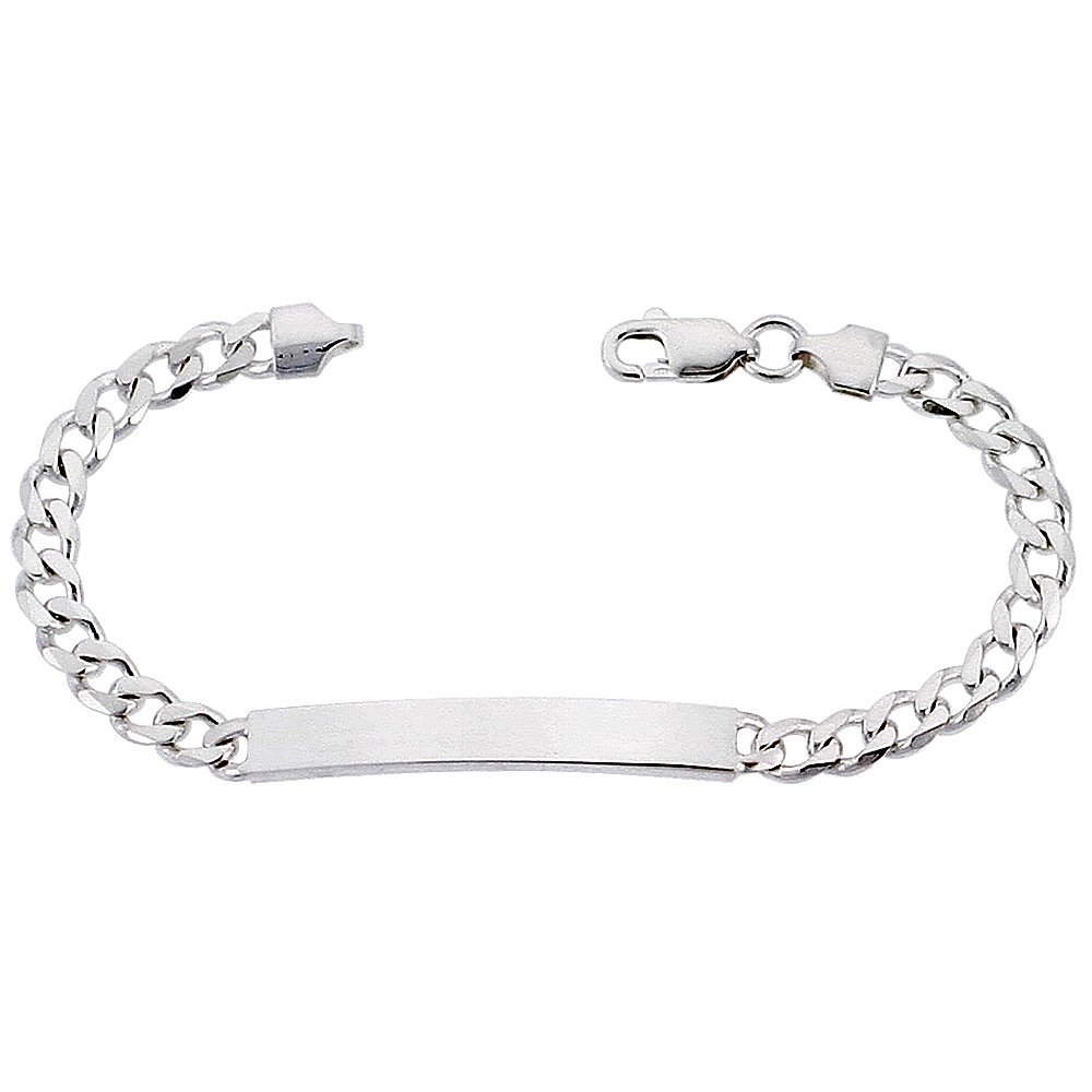 Sterling Silver 6mm Curb Link ID Bracelet for Women and Men 1/4 inch wide High Polished Nickel Free Italy 7 inch