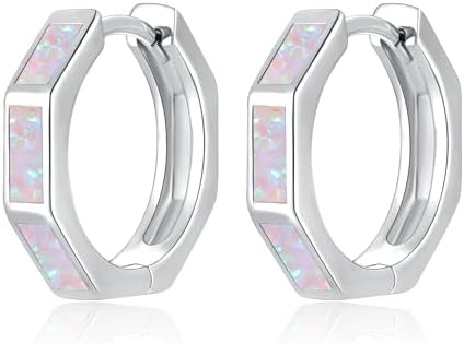 14K Gold Plated Hinged Hoop CiNily Opal Earrings for Women and Girls in Unique Hexagon Design - Hypoallergenic Mini Hoop Earrings for Sensitive Ears, Great for Occasions and Gifts