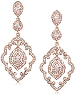 SWEETV Chandelier Wedding Earrings Rose Gold Bridal Earrings for Women Brides-Art Deco Drop Dangle Earrings
