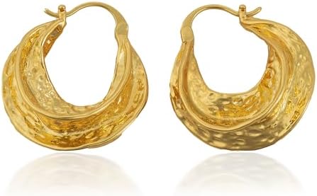 Chunky Croissant Hoop Earrings for Women And Girls Abstract Geometric Hammered Pattern 18K Gold Plated Brass Trendy Gifts