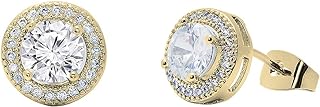 Cate & Chloe Mariah 18k Gold Plated Round Cut CZ Halo Stud Earrings, Sparkling Cluster Stud Earring Set w/Solitaire Round Cut Gemstone, Wedding Anniversary Jewelry
