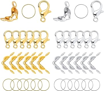 AIEX Gold and Silver Jewelry Making Accessories - Sturdy Clasps for DIY Beaded Bracelets, Necklaces & More - Includes 540pcs of Bead Tips, Open Jump Rings & Connectors in Durable Zinc Alloy Material