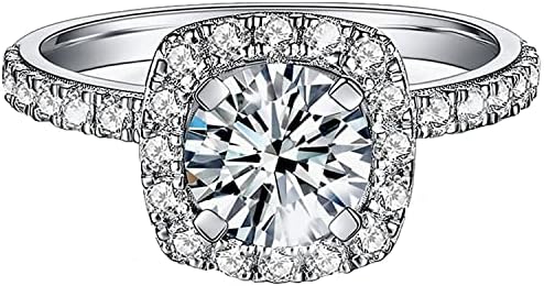 1.5ct Cushion Cut Halo Moissanite Engagement Rings for Women Half Eternity 925 Sterling Silver Brilliant Solitaire Square Real Moissanite Engagement Rings Size 4-11