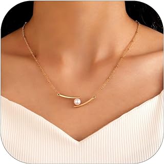 Gold Layered Single Pearl Choker Necklace with C-Link Chain for Women/Girls - Elegant Freshwater Pearl Design