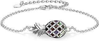 Box Chain Pineapple Anklet with Lobster Claw Clasp, Cubic Zirconia Gem for Women - Elegant Sterling Silver Design