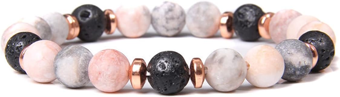 Caiyao Lavender Essential Oil Bead Bracelet in White Metal with Stretchy Chain, Anti-Anxiety Stone for Men and Women, Yoga Meditation Jewelry