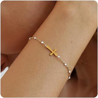 18K Gold Pearl Beaded Chain Bracelets for Women Adjustable Stainless Steel Dainty Thin Gold Box Cuban Twisted Link Chain Bracelet Bridesmaid Jewelry Gifts for Girls