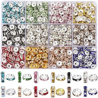 QUEFE 1170Pcs Rhinestone Spacer Beads for Jewelry Making, Rondelle Crystal 8mm Bead for Necklaces, Focal Beads for Pen, Bracelet Pendants (18 Colors)