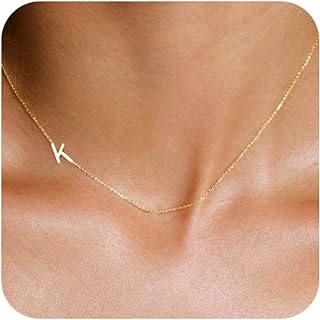 Initial Necklaces for Women, Dainty Gold Letter Necklace 14k Gold Plated Sideways Initial Necklace Cute Gold Name Necklace Simple Gold Choker Necklaces for Women Trendy Gold Jewelry Gifts