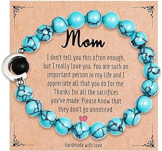 WJR Natural Stone Mom Bracelet Mothers Day Gifts from Daughter Son Gifts for Mom Imperial Jasper Turquoise Pink Zebra Jasper Charm Bracelet Unique Birthday Christmas Anniversary Jewelry Gift