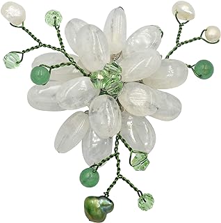 Charming Lotus Flower Colored Glass-Cultured Freshwater Pearl-Crystal Pin-Brooch