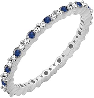 Dazzlingrock Collection Round Blue Sapphire & White Diamond Eternity Wedding Band for Women in Gold