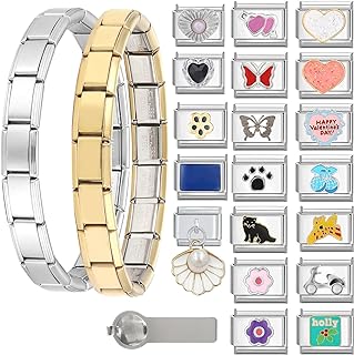 Vintage Gold Charm Bracelet with Stainless Steel Chain for Women, Italian Modular Link Design Handmade DIY Jewelry Gifts