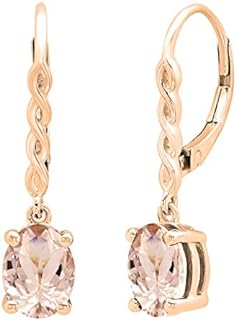 Lever Back Oval Morganite Drop Earrings for Women in Twisted Design - Dazzlingrock Collection 18K Rose Gold