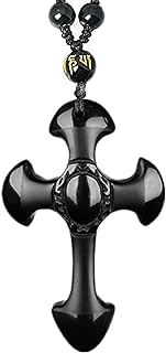 Natural Obsidian Necklace Lucky Amulet Protection Pendant with Adjustable Bead Chain Black Crystal Talisman Spiritual Jewelry Gift for Men Women