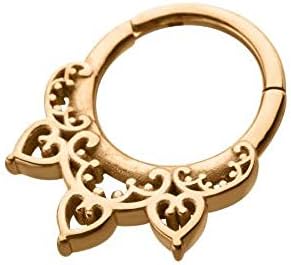 Boho Nose Ring in Filigree Heart Design with 16G Stainless Steel for Piercing Lovers