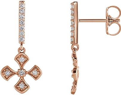Dazzlingrock Collection 0.20 Carat White Diamond Cross Dangle Earrings with Push Back Closure in 14K Rose Gold for Women