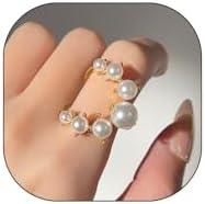 Vintage Pearl Ring for Women Adjustable Open Pearl Ring Stacking Pearl Cluster Rings Trendy Personality Pearl Statement Ring Sets Jewelry for Women Girls