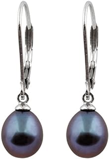 925 Sterling Silver 8mm Genuine Pearls Freshwater Cultured Lever-back Dangle Earrings for Women