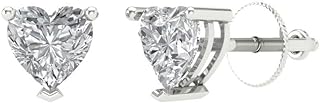 1.1 ct Simulated Diamond Heart Stud Earrings, Screw Back, 18K White Gold - Elegant Jewel for Ladies, American-Made
