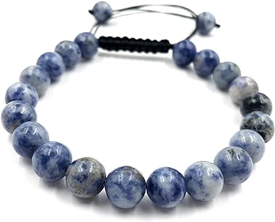 Sodalite A Healing Powers Gemstone Beads Bracelet with Spring Ring Clasp and Bead Chain for Unisex, Unique Adjustable Macrame Design