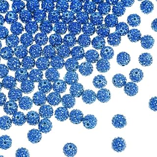 Hicarer 120 Pieces Rhinestone Clay Beads 10 mm Polymer Clay Crystal Beads Round Charms Diamond Beads for Jewelry Making DIY Necklace Bracelet with Plastic Box (Light Blue)