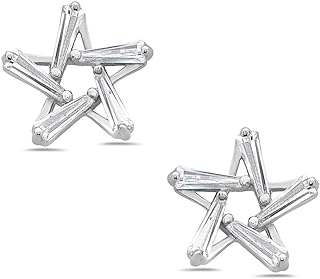 925 Solid Sterling Silver Plain Star Pentagram Stud Earrings 13mm Minimalist Clear / Multi Color Jewelry
